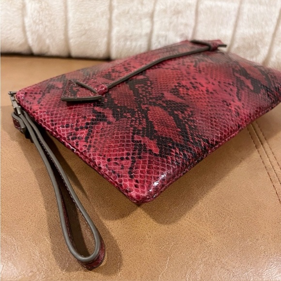 AIMEE KESTEBERG Melville Ruby Red Snakeskin Leather Clutch / Wristlet - Picture 3 of 16